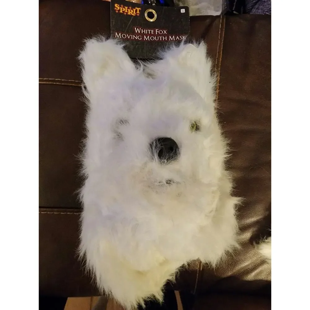 Realistic White fox moving mouth mask